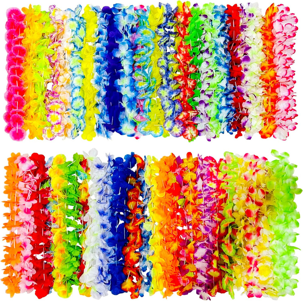 50 PCS Hawaiian Leis, Perfect Luau Party Supplies for Summer Beach Vacations, Es