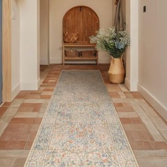 Beige Blue Washable 2×8 Runner Rug for Bathroom, 2′ x 8′ (Runner),