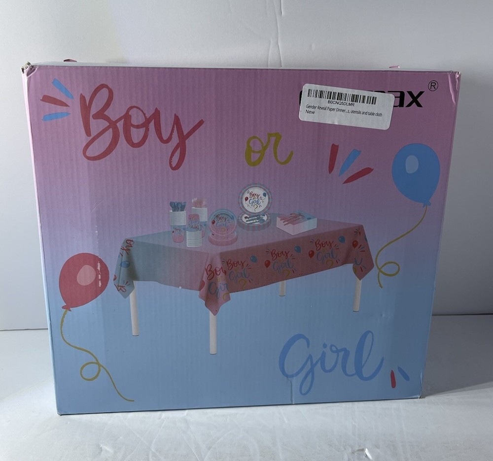 Jubi Gender Reveal Paper Dinnerware Set for 30 Guest 211 Pieces Pack