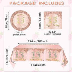 41PCS 13th Birthday Decorations Rose Gold Theme 13 Old Girl Birthday Decorat…