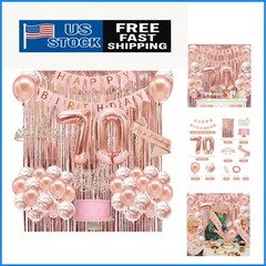 Complete Rose Gold 70th Birthday Party Set: Crown, Sash & Cake Topper Included