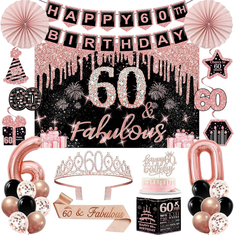 60Th Birthday Decorations for Women,32Pcs 60Th Birthday Party Decorations,Includ