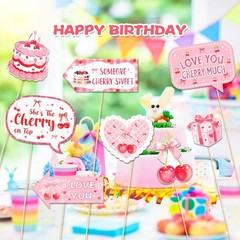 Cherry Photo Booth Props with Stick 25 PCS Pink Bow Themed Party Supplies