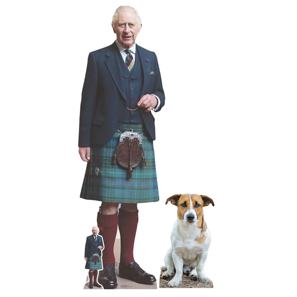 King Charles Kilt and Jack Russell Dog Cardboard Cutouts Coronation Pack of 2