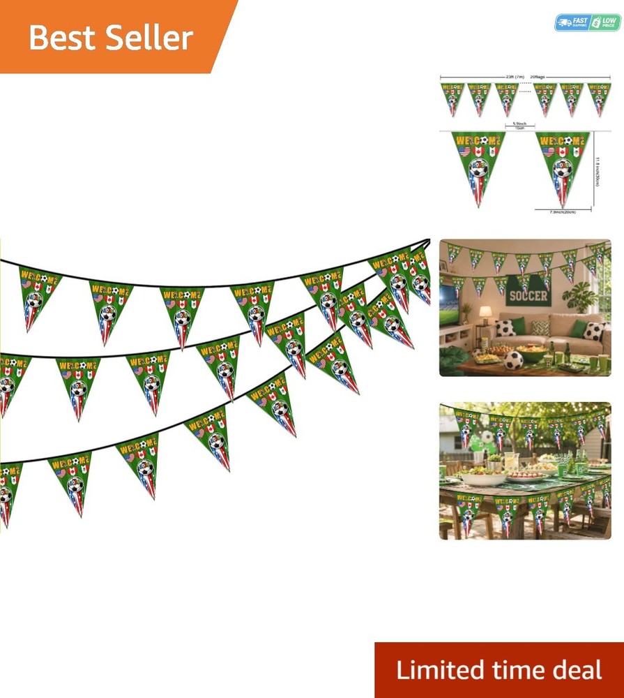 2026 Soccer Tournament String Flags – 20 Triangular Banners, Durable & Reusable