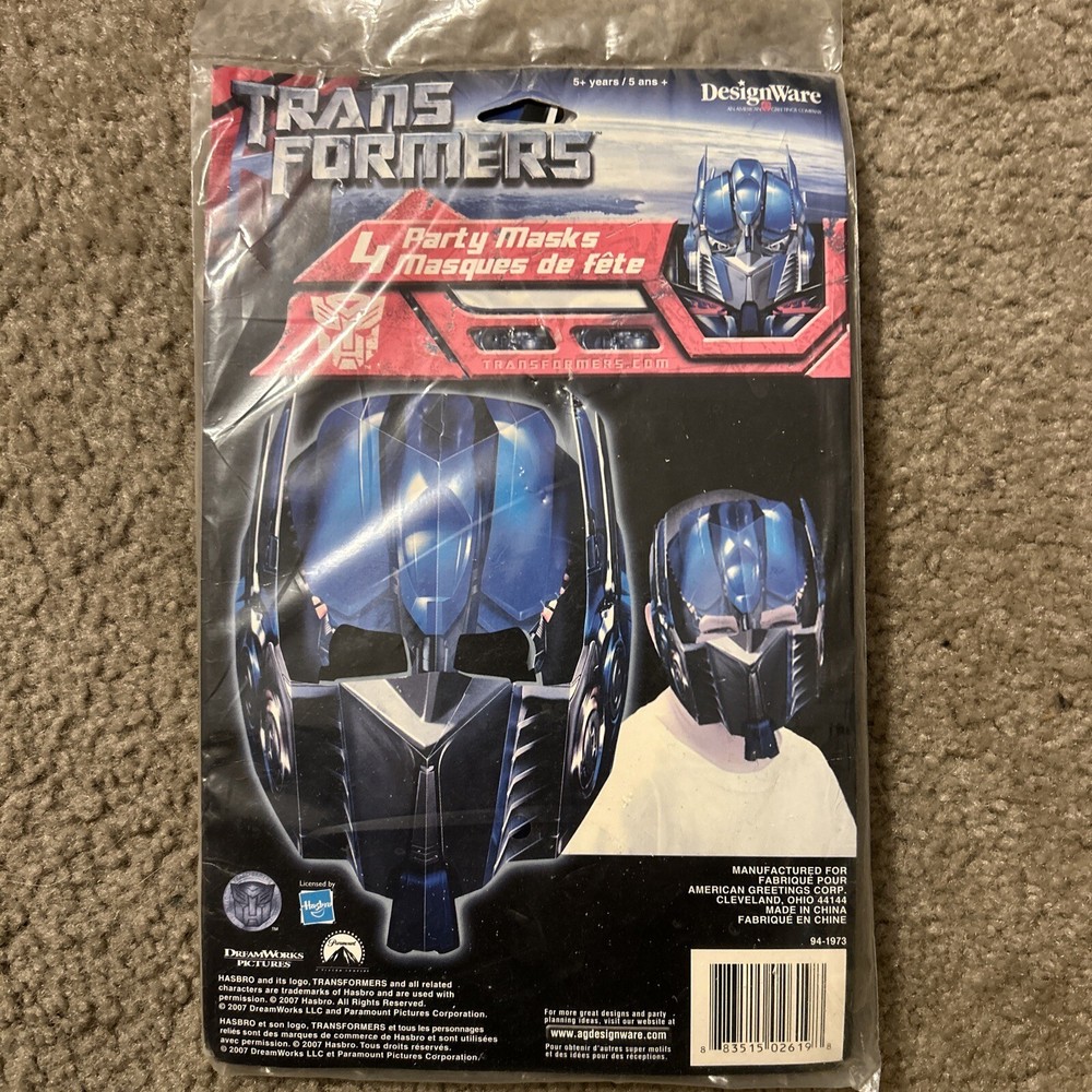 New Designware Transformers Revenge of Fallen 4 Party Masks sealed New 2007