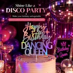 Happy Birthday Dancing Queen Cake Topper Large Glitter Retro Disco Decor