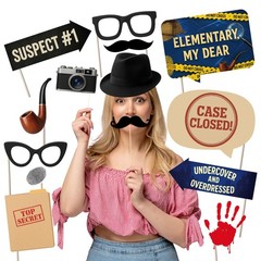 Photo Booth Props for Detective Spy Party, Mystery Game Night Supplies, 20-Piece