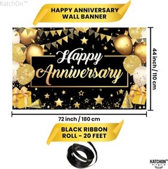 KatchOn, Happy Anniversary Banner Black and Gold – XtraLarge,
