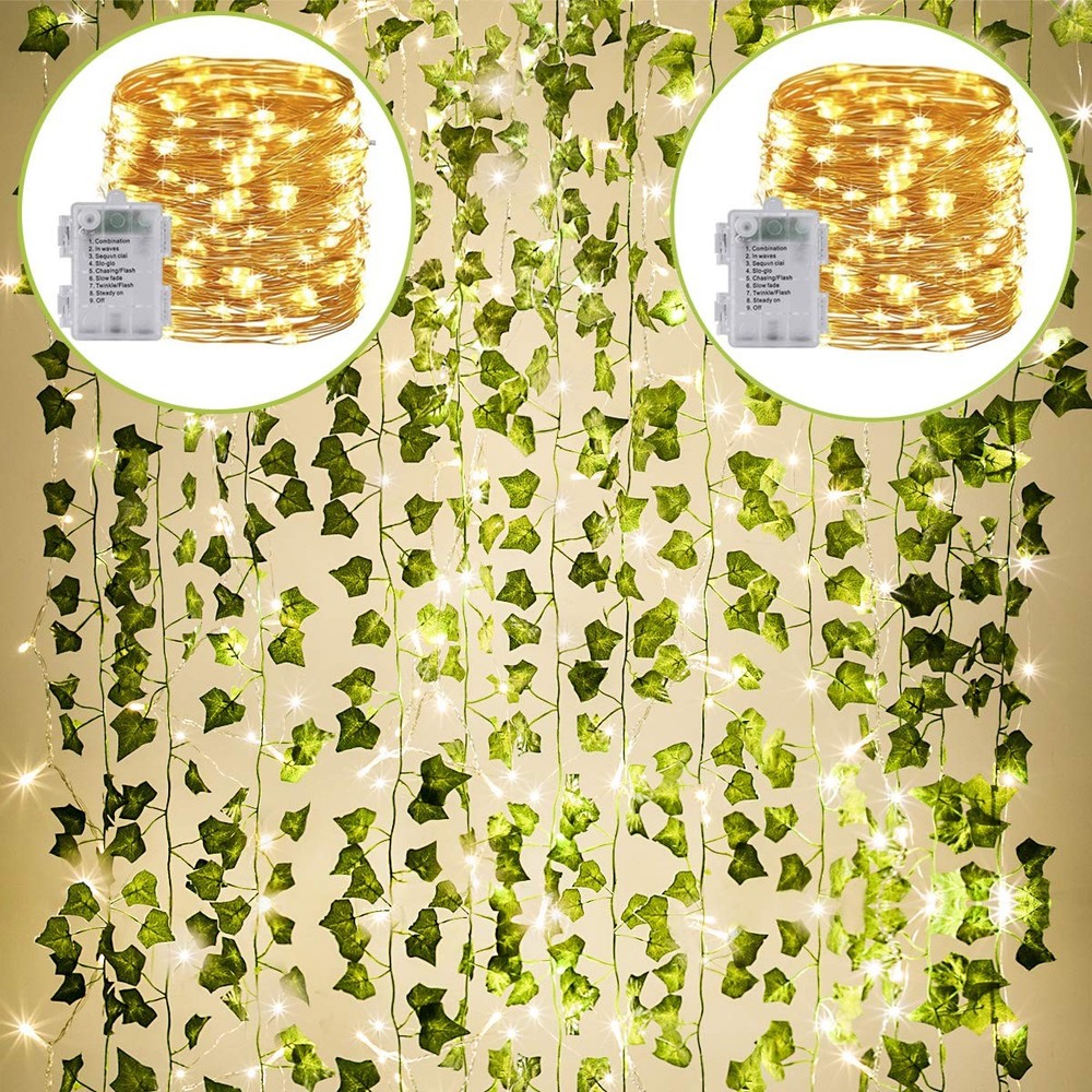 KASZOO 24Pack / Each 82 inch, 24 pack Artificial Ivy with 160 LED, Green