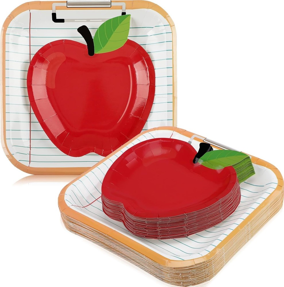 Back To School Apple Lined Paper Shaped Disposable Tableware Paper Plates