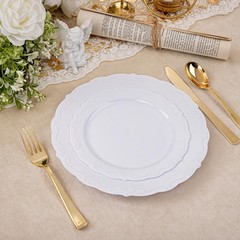 U-QE 100 Pieces White Plastic Plates – White Disposable Plates – Premium Hard…