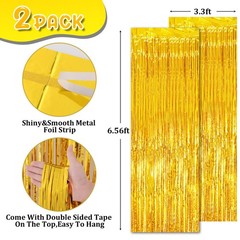 2 Pack Gold Tinsel Foil Fringe Curtains Metallic Streamers Party Backdrop