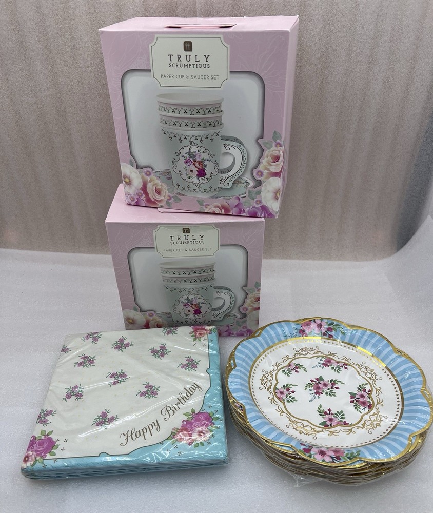 Floral Tea Birthday Party Table Decorations Assorted Set Cups Napkins Plates NEW