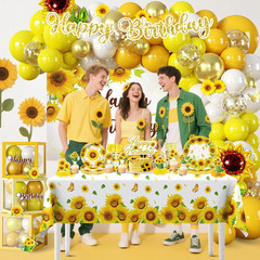 297pcs Sunflower Birthday Decorations-Serves 25, All-in-one Sunflower Party Deco