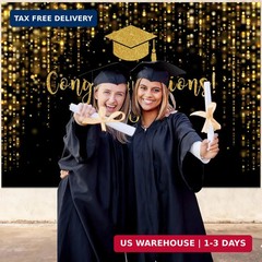 Class of 2026 Graduation Backdrop Black Gold Glitter 7x5ft Photo Booth