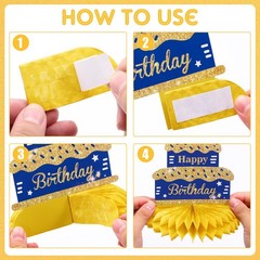9Pcs Blue Gold 90th Birthday Decorations Blue 90th Birthday Honeycomb Centerpiec