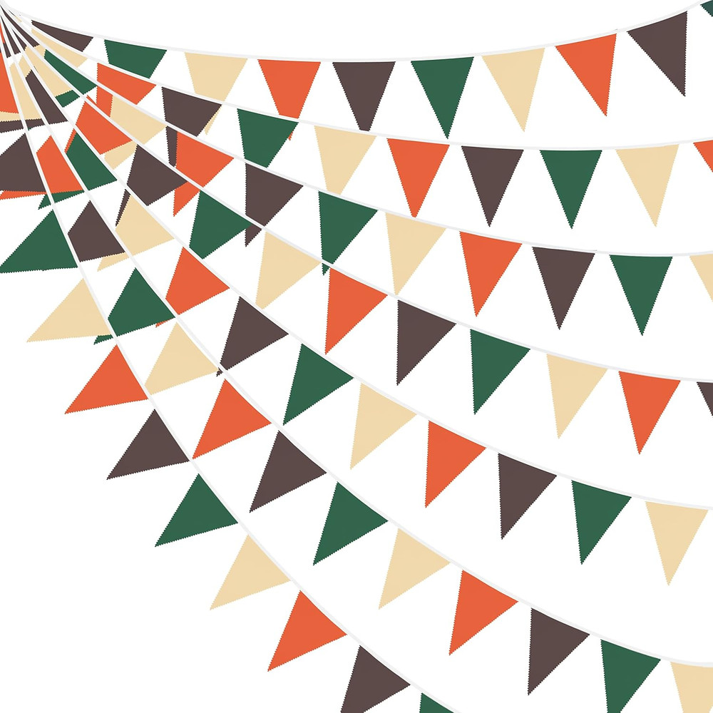 32Ft Orange Green Brown Party Decorations Triangle Flag Pennant Bunting Fabric G