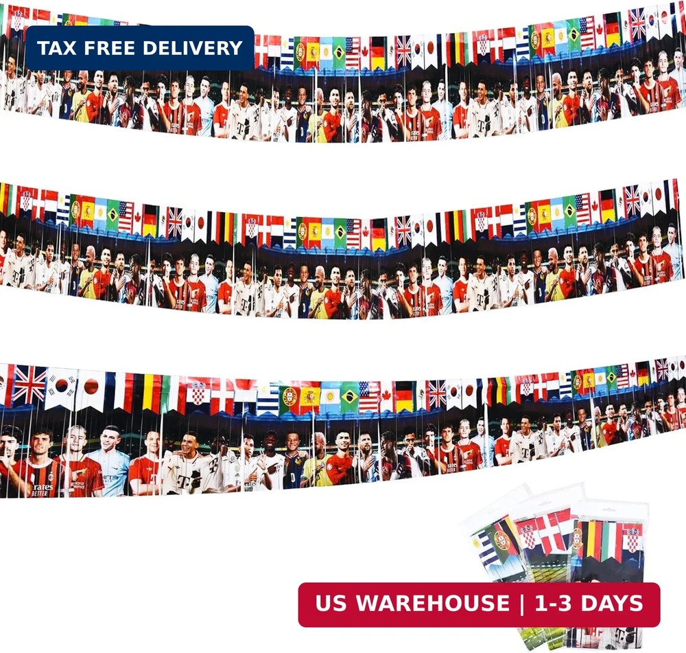 World Cup 2026 Party Metallic Fringe Banner 3 Pack 9 ft Foil Tassel Garland Deco