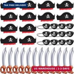 ZeeDix 36 Pcs Pirate Accessories for Kids, Include 12 Pirates Hats, 12 Eye Patch