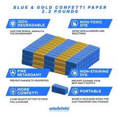 Blue Gold Confetti Paper Bulk 2.2lbs Biodegradable Tissue Rainbow Light Weight