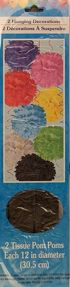 Celebration Colorful Tissue Pom Pom Hangers 12 Inch 2/Pk, Select Color