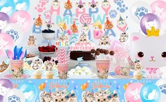 178 Cat Birthday Party Decorations Kitten Supplies Tableware Set Balloons Plates