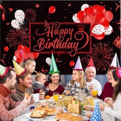 Happy Birthday Backdrop Banner Sign Poster Large Fabric Glitter Balloon Firework