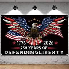 USA 250th Anniversary Banner 1776-2026 Photo Backdrop 4th of July Sign 71×43 In