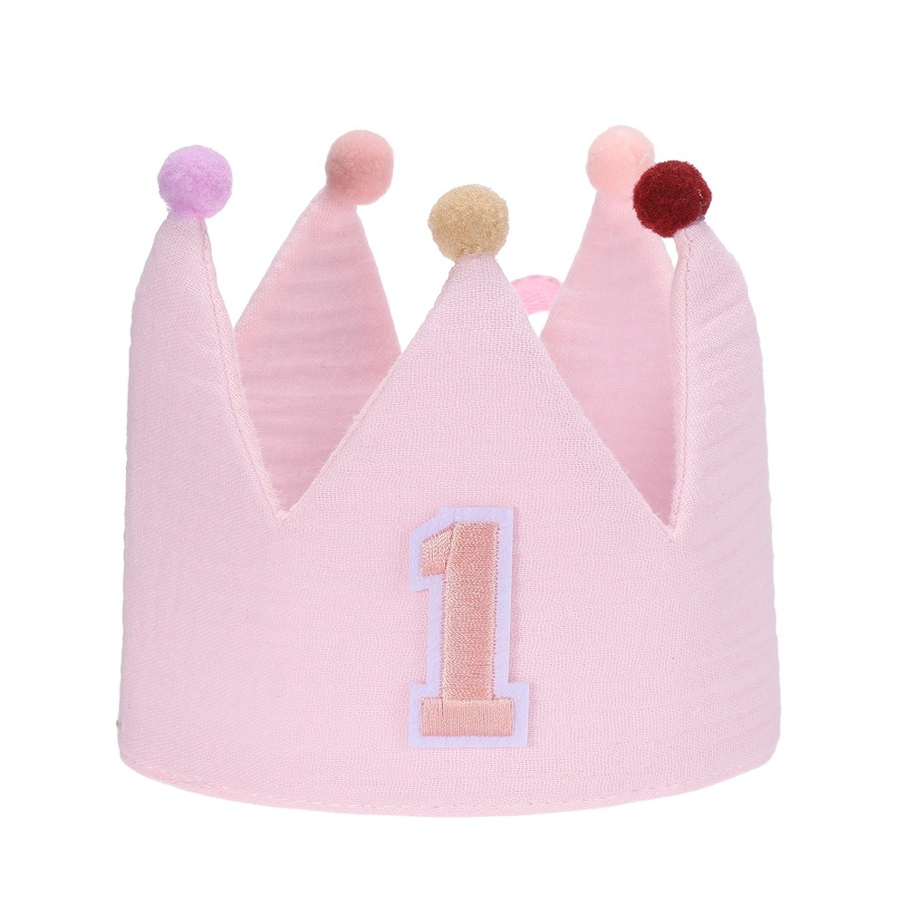1st Birthday Crown Hat Reusable Party Hats with Elastic Band, Pink
