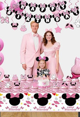 Pink Mouse Birthday Party Decorations Balloons Garland Signs Tablecloth Backdrop