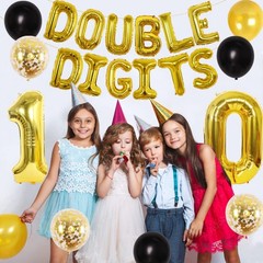 Double Digits 10th Birthday Decorations Black and Gold for Boys Girls, Double…