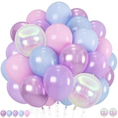 Pink Purple Blue Balloons, 62 Pcs 12 Inch Metallic Pastel Balloons, Pearl Pin…