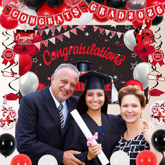 Red and Black Graduation Decorations 2026, Class of 2026 Graduation Party Decora