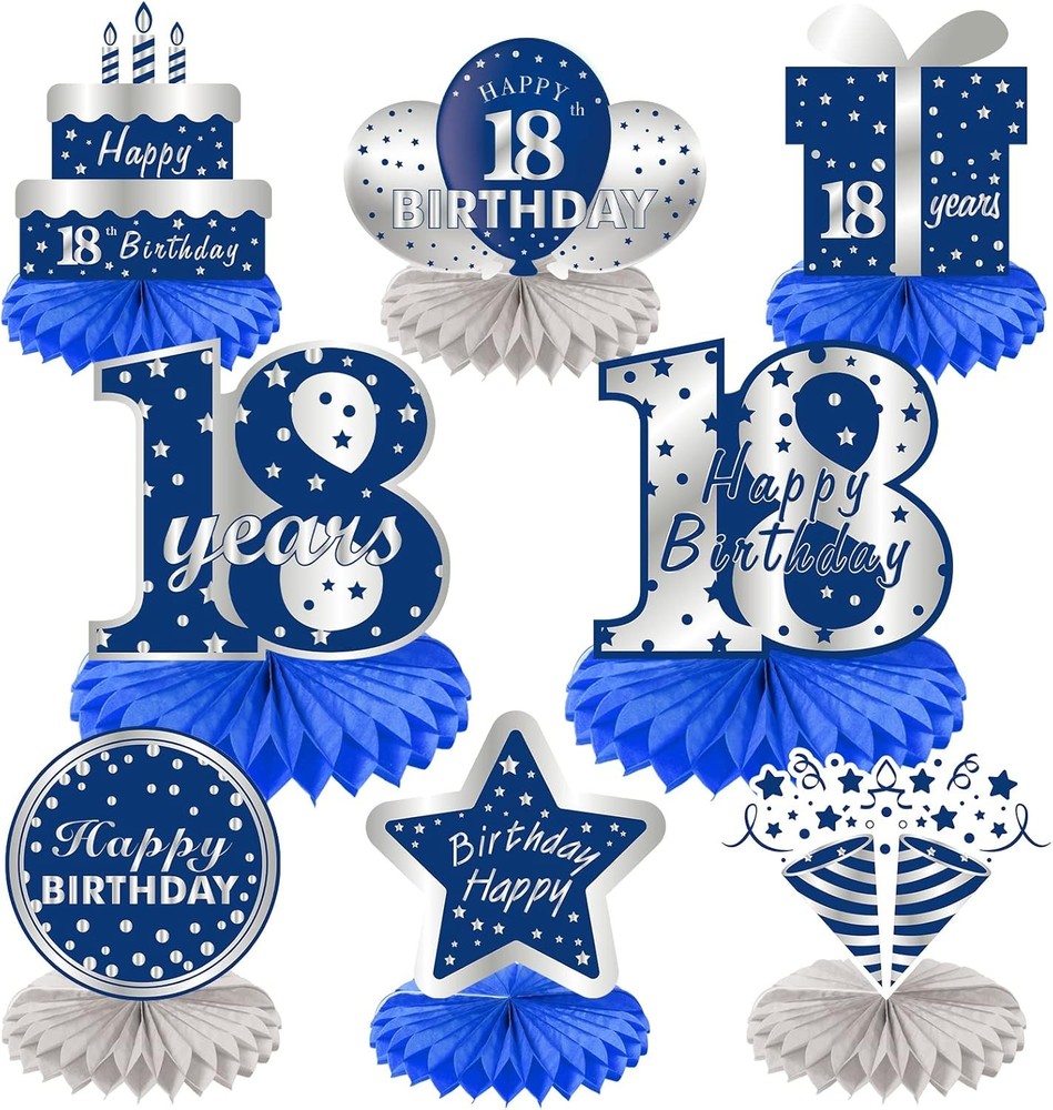 Kauayurk 8Pcs 18th Birthday Decorations Table Centerpiece Party Blue Silver