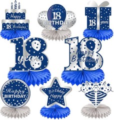 Kauayurk 8Pcs 18th Birthday Decorations Table Centerpiece Party Blue Silver