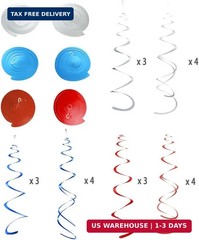 MOWO Silver Blue and Red Foil Swirl Hanging Decoration for 4th July Independence