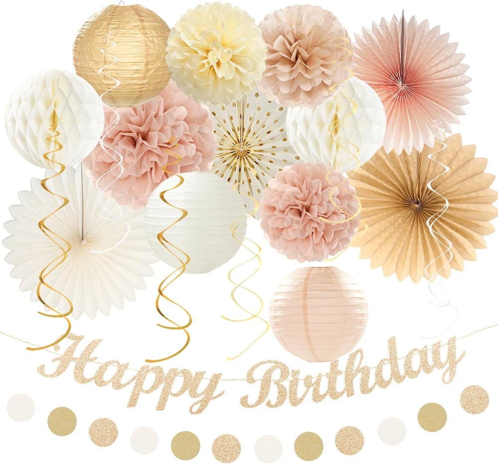 21pc Boho Birthday Party Decorations Set Champagne Gold Beige Retro Party Decor