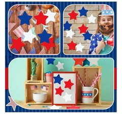 600Pcs Patriotic Star Cutouts Paper Stars 4th of July Red, White, Blue