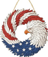 Versatile 4th of July Eagle Wreath – Rustic Wooden Door Sign for Indoor/Outdoor