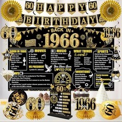 60th Birthday Decorations Kit – 24PCS Black Gold Vintage 1966 Banner, Balloons &
