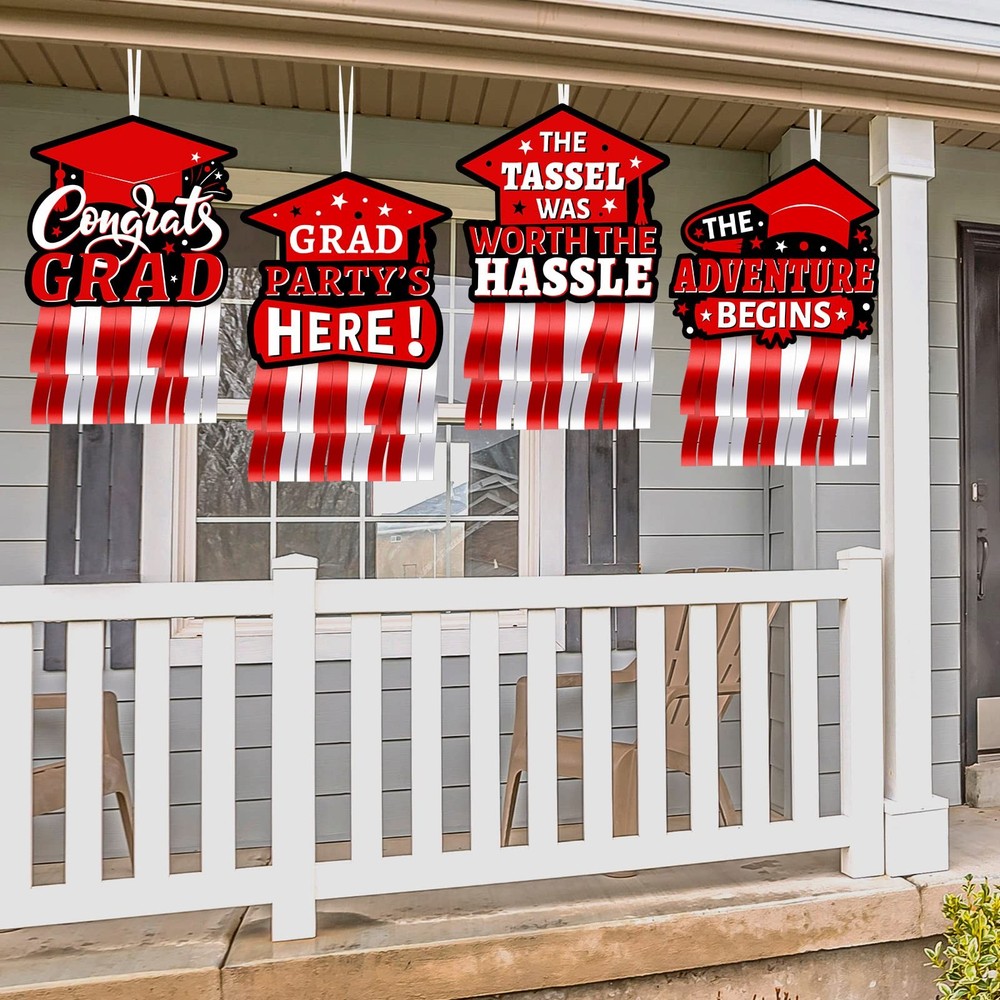 4 Sets Red Black and White Graduation Party Decorations 2024, Congrats Grad Clas