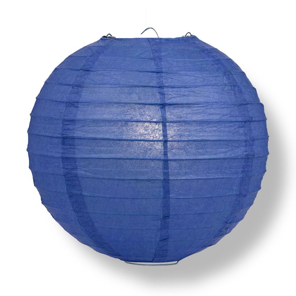 12″ Dark Blue Round Paper Lantern, Even Ribbing, Hanging Decoration