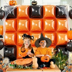 Black Orange Square Foil Balloons, 25PCS Double Sided Metallic Orange and Black