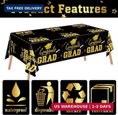 2 Pack Graduation Tablecloths, Black and Gold Graduation Decorations 2026, Gradu