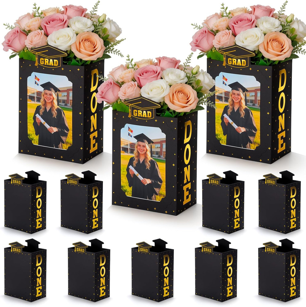 12 Pcs Graduation Box Centerpieces for Table, 6/7 Inch Photo Display Frame & Hol