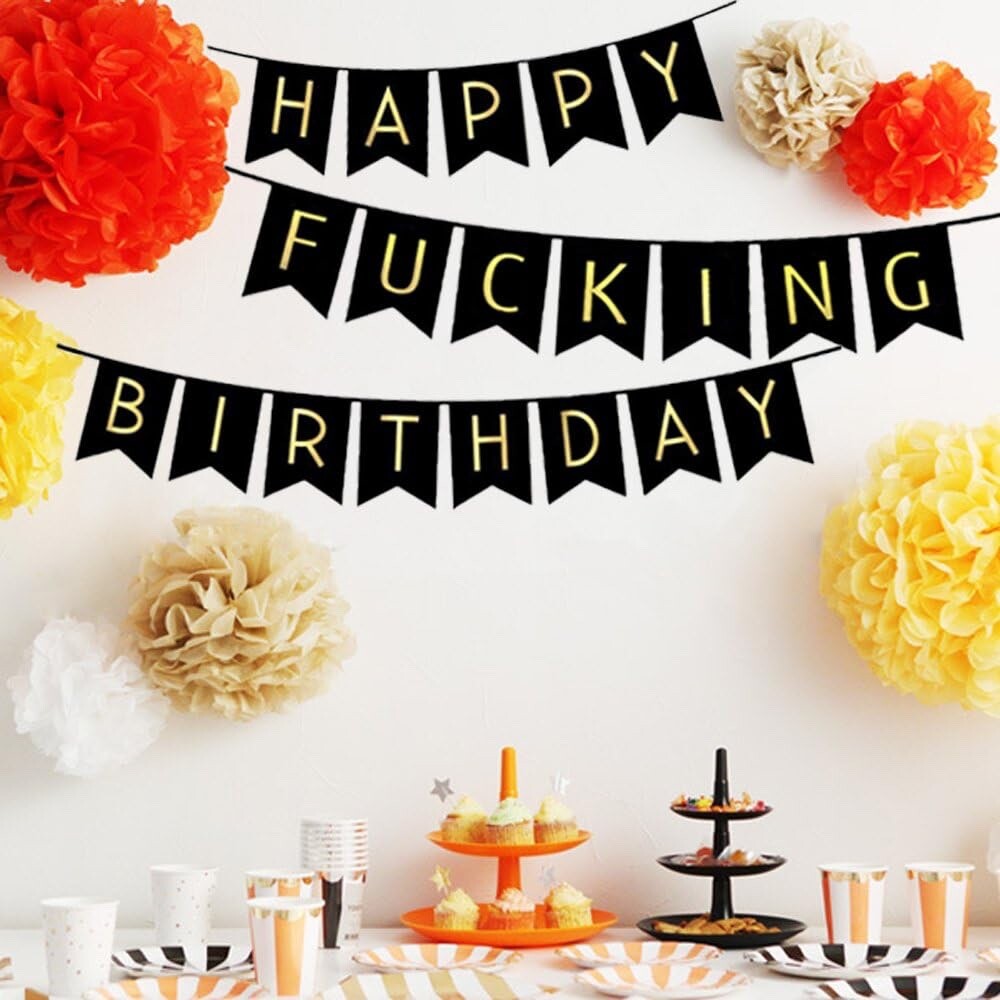 Black Happy Birthday Bunting Banner Perfect for Birthday Party Decoration