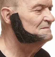 Black L Shaped Fake Mutton Chops Sideburns, Realistic, Reusable, Adult