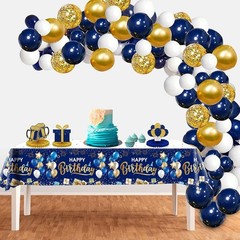 Happy Birthday Decorations, 1 Pcs Navy Blue and Gold Birthday Tablecloth for …