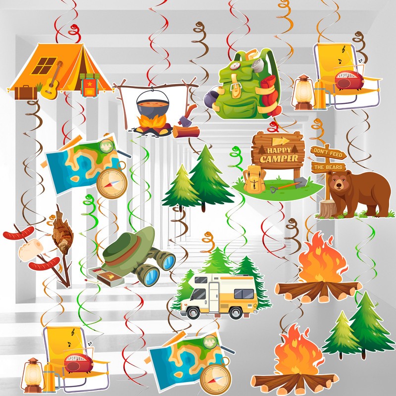 Camping Hanging Swirl Party Decorations, 32Pcs Camping Party Hanging Foil Swirl